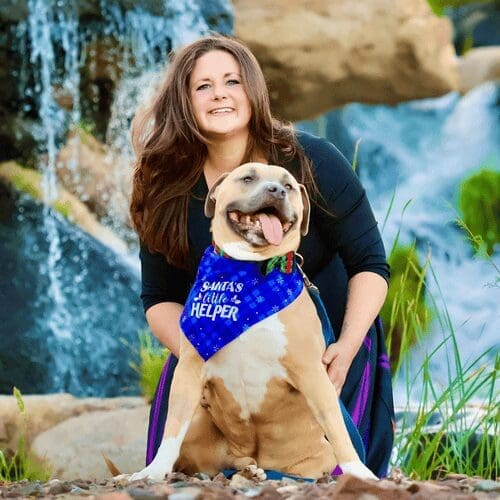 Kristie halverson dog trainer at FurBabies & Friends and her XL bully Simba.